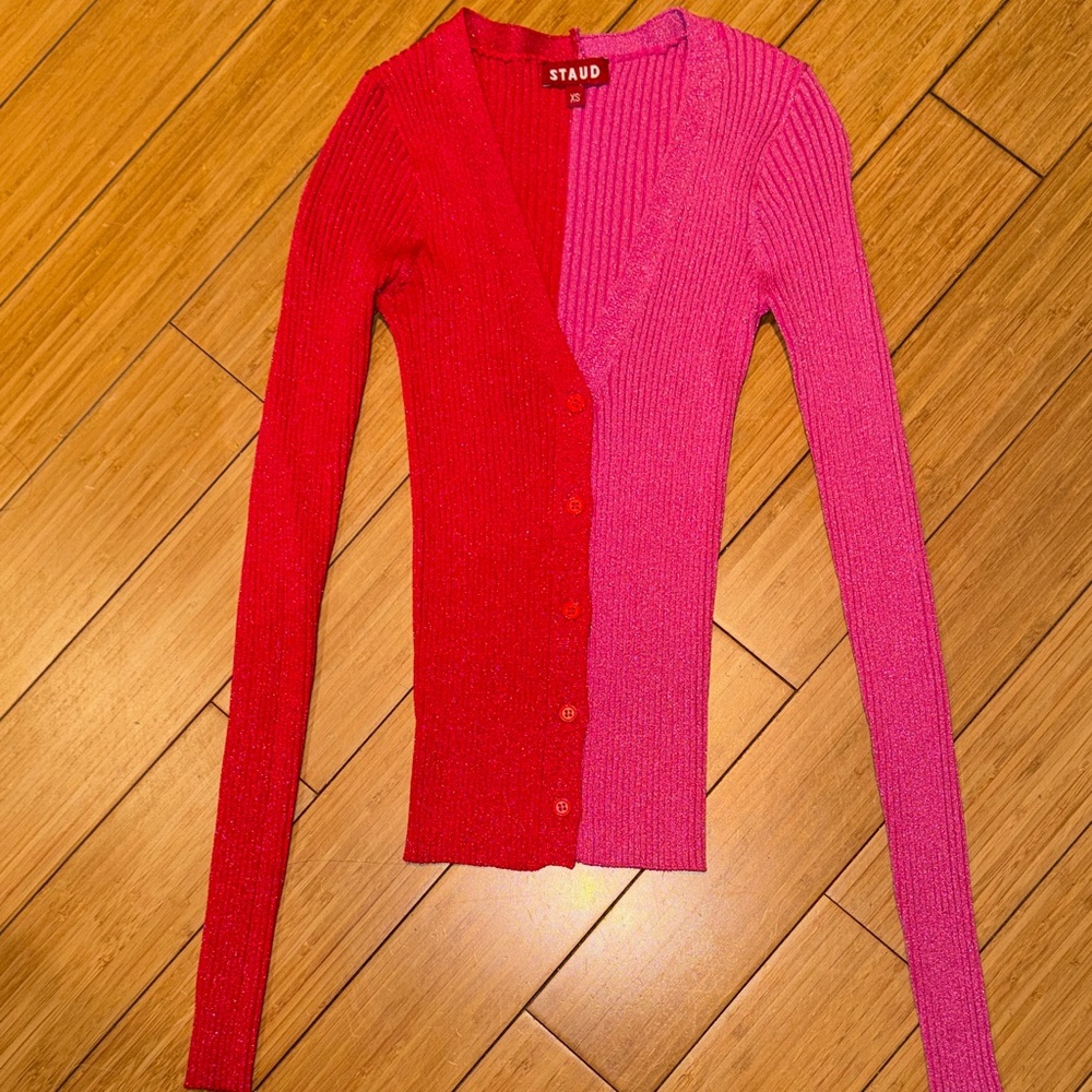 Staud two tone metallic sweater size extra small
